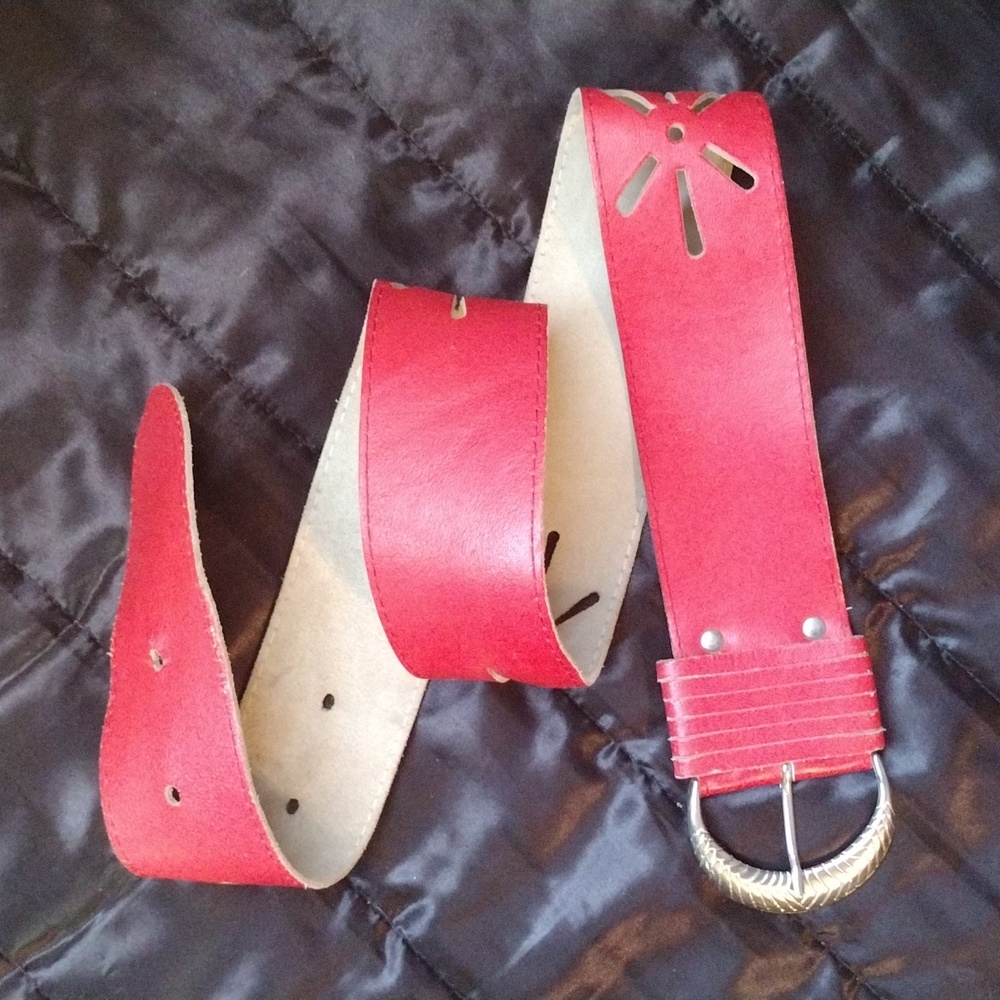 1980's Vintage French Red Leather Belt